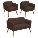 Conjunto Sofá Retrô 2 Lugares e 02 Poltronas Elisa Suede Marrom - D'Rossi