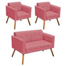 Conjunto Sofá Retrô 2 Lugares e 02 Poltronas Elisa Suede Rose - D'Rossi