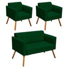 Conjunto Sofá Retrô 2 Lugares e 02 Poltronas Elisa Suede Verde - D'Rossi