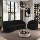 Conjunto Sofá Sala de Estar Bipartido 240cm e Poltrona Clarke Veludo Preto G45 - Gran Belo