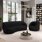 Conjunto Sofá Sala de Estar Bipartido 318cm e Poltrona Clarke PU Preto Manchado G45 - Gran Belo