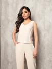 Conjunto Sophia Calça Pantalona e Blusa Cropped Decote V Bege