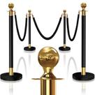 Conjunto Stanchions JLXMAXLJ preto-dourado com 3 cordas de veludo vermelho Conjunto Stanchions JLXMAXLJ preto-dourado com 3 cordas de veludo vermelho