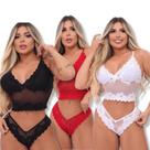 Conjunto Sutiã E Calcinha Cropped De Tule Renda Bojo Efeito Silicone Sensual