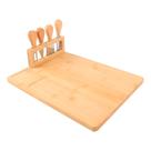 Conjunto Tábua De Queijos Petiscos Bambu Com Facas Aço Inox