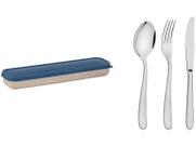 Conjunto Talher Aço Inox Com Estojo e Tampa Azul Tramontina