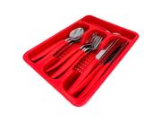 Conjunto Talheres 24 Peças De Inox e Cabo de Plástico Com Organizador de Gaveta Vermelho