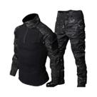Conjunto Tático Masculino Preto Camuflado Com Blusa De Combate 1/4 Zip E Calças Duráveis Para Conjunto Tático Masculino Preto Camuflado Com Blusa De Combate 1/4 Zip E Calças Duráveis Para