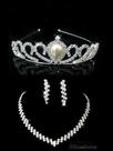 Conjunto Tiara Colar Brincos Coroa Prata Strass Noiva Tc6-g