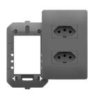 Conjunto Tomada Dupla 20A 3 Pinos 4x2 Habitat Onix Chumbo