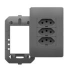 Conjunto Tomada Tripla 20a 3 Pinos 4x2 Habitat Onix Chumbo Fame