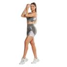 Conjunto Top Academia Feminino Decote Vazado Shorts Biker Anatômico Modelador Alta Compressão UV50+