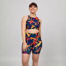 Conjunto Top Cropped com Bojo + Short Praia Fitness + Brinde Viseira Estampada UV50+ Piscina