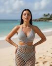 Conjunto Top e Saia De Crochê Feminino Saída de Praia Moda Artesanal Ajustável Confortável C71 -