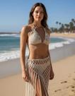 Conjunto Top e Saia De Crochê Feminino Saída de Praia Moda Artesanal Ajustável Confortável C710 -