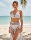 Conjunto Top e Saia De Crochê Feminino Saída de Praia Moda Artesanal Ajustável Confortável C78 -
