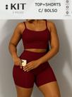 Conjunto top e shorts com BOLSO Fitness Academia Cintura alta Cós Duplo Modelador