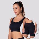 Conjunto Top e Shorts Selene Canelado Sem Costura Feminino Preto