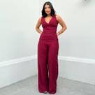 Conjunto Top em V com Calça Pantalona Lívia Tecido Marrant Cor:MarsalaTamanho:M