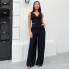 Conjunto Top em V com Calça Pantalona Lívia Tecido Marrant Cor:PretoTamanho:Gg