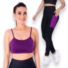 Conjunto Top fitness ALÇA FINA bojo Feminino + CALÇA leg LEGGING BOLSOS Academia Corrida 626