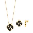 Conjunto Trevo Acrílico Preto Zircônia Folheado A Ouro 18k Conjunto Trevo Acrílico Preto Zircônia Folheado A Ouro 18k
