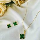 Conjunto Trevo Verde Alhambra Banhado em Ouro 18k