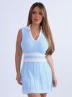 Conjunto Tricot Feminino Cropped Regata Gola Polo Canelada Elegante