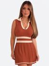 Conjunto Tricot Feminino Cropped Regata Gola Polo Canelada Elegante