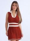 Conjunto Tricot Feminino Cropped Regata Gola Polo Canelada Elegante