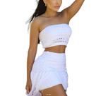 Conjunto tricot modal com franjas Top Faixa + Saia Com Forro
