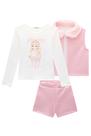 Conjunto Trio Infantil Blusa em Cotton Glamour em Molevisco Shorts e Colete em Jacquard Matelasse - Infanti