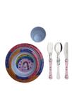 Conjunto Unicornio 4 peças, pratos, copo Talheres NT