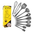 Conjunto Utensílios Profissional 10 Peças Cozinha Silicone CINZA Talher escumadeira concha colher