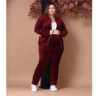 Conjunto Veludo Plush Calça Com Bolso Blusa Capuz Zíper
