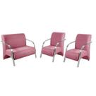 Conjunto Vênus 2 Poltronas de 1 Lugar e 1 de 2 Lugares Braço Alumínio D Salla Suede