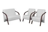 Conjunto Vênus 2 Poltronas de 1 Lugar e 1 de 2 Lugares Braço Madeira D Salla Tecido Sintético Conjunto Vênus 2 Poltronas de 1 Lugar e 1 de 2 Lugares Braço Madeira D Salla Tecido Sintético