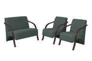 Conjunto Vênus Braço Madeira D Salla 2 Poltronas de 1 Lugar e 1 de 2 Lugares Suede