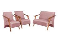 Conjunto Venus Braços em Madeira Maciça 1 Namoradeira 2 Poltronas Suede Unidecor