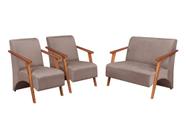 Conjunto Venus Braços em Madeira Maciça 1 Namoradeira 2 Poltronas Suede Unidecor