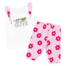 Conjunto Verão Infantil Babado Cotton Floral Menina Creme