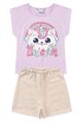 Conjunto verão infantil menina lilás gato unicórnio