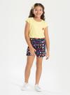 Conjunto Verão Menina Amarelo Blusa com Manga Copinho e Shorts Saia Florido