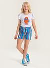 Conjunto Verão Menina Branco Blusa e Shorts Com Amarração Laço e Listras