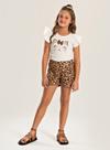 Conjunto Verão Menina Natural Blusa com Laço e Shorts Oncinha