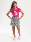 Conjunto Verão Menina Pink Blusa com Manga Babado e Saia Jardim Florido