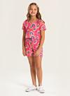 Conjunto Verão Menina Pink Cropped e Shorts com Cadarço Arco Íris Retrô