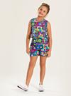 Conjunto Verão Menina Pink Cropped Regata e Shorts Com Babado Mosaico de Flores