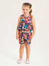 Conjunto Verão Menina Pink Marinho Regata e Shorts Com Babado Mosaico de Flores