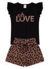 Conjunto Verão Menina Preto Blusa e Shorts Love Oncinha